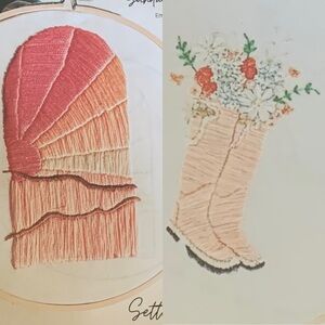 NWT, 2 Embroidery Kits by Sunday Mornings Shop: Setting Sunset & Garden Boots